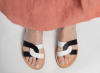 Desmos Flats in White and Black leather sandals